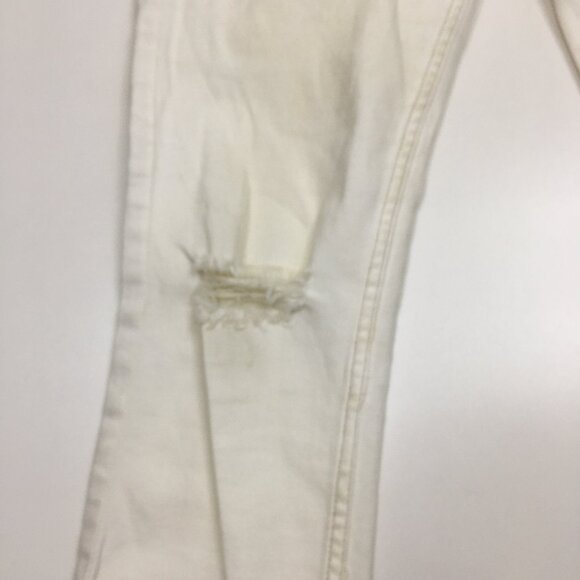 FREE PEOPLE Ivory Distressed Raw Step Hem 5 Pocket Logo Hardware Skinny Jeans - Picture 8 of 15